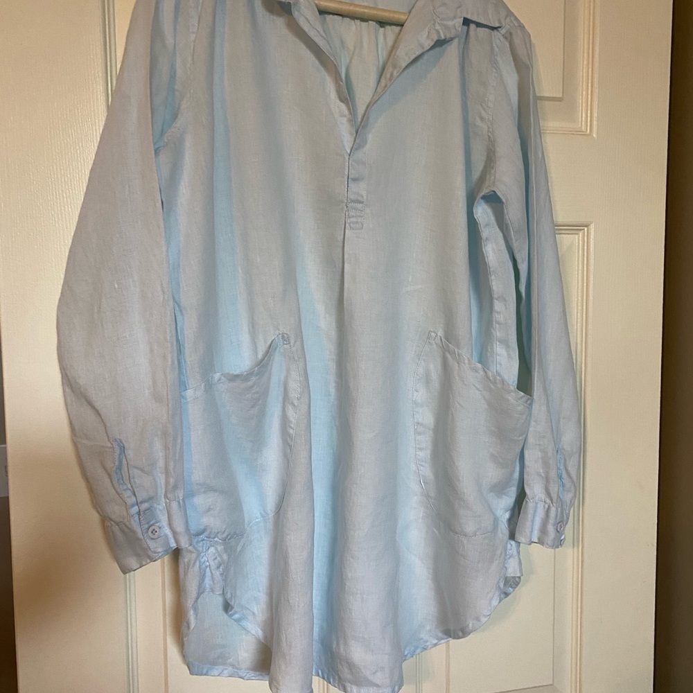 Beautiful blue Dolma Linen Tunic Shirt M